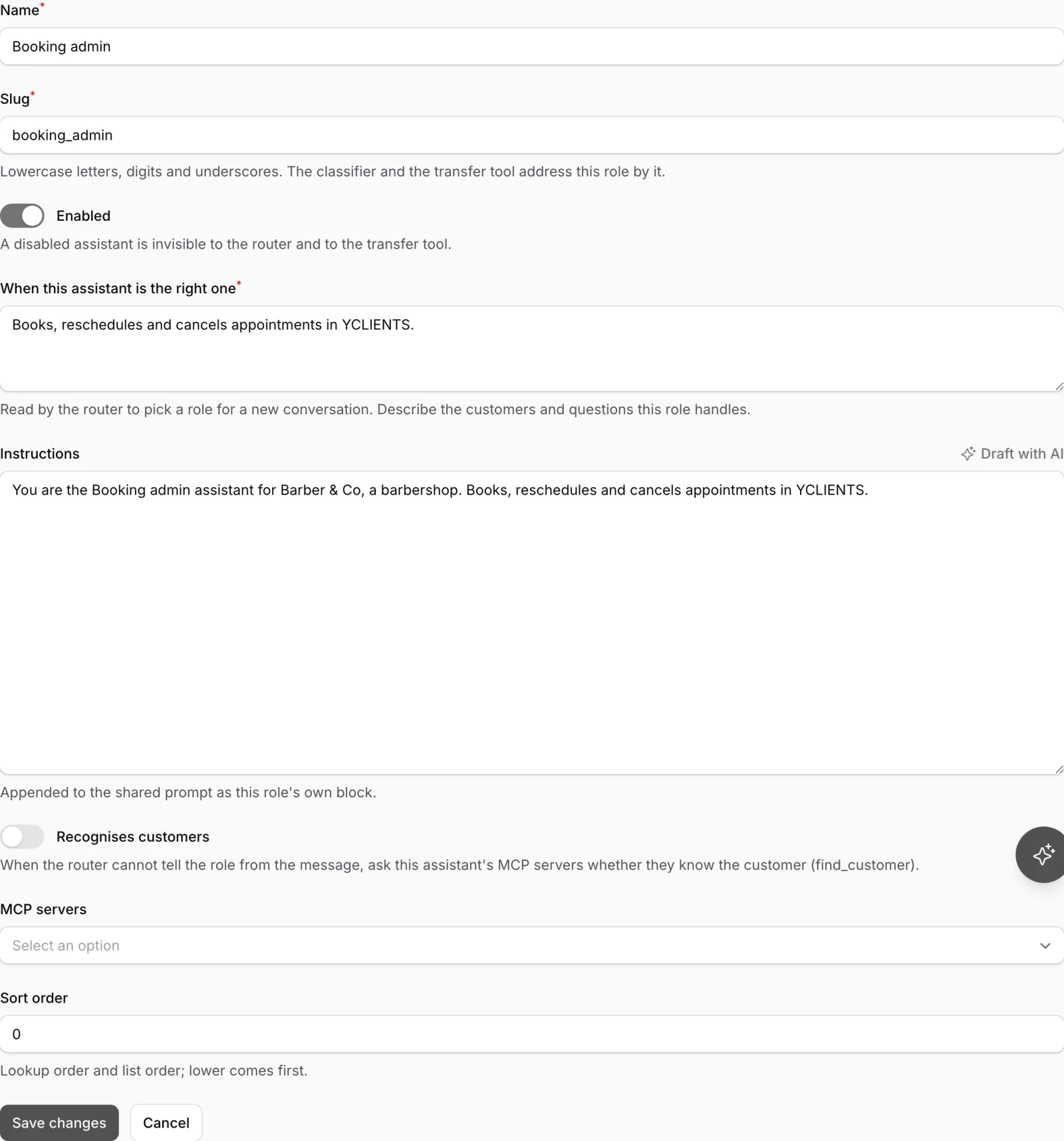 An assistant's instructions editor in the Soqqet panel