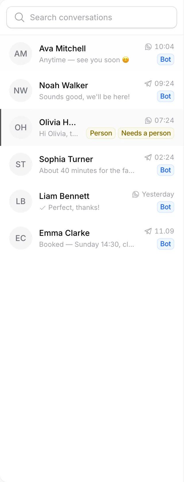 The conversation list in the Soqqet chat panel