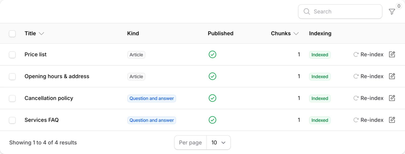 The knowledge base document list in the Soqqet panel